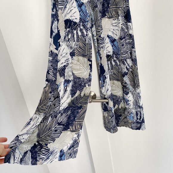 French Connection Blue Palm Leaf Wide Leg Pant - Picture 2 of 6